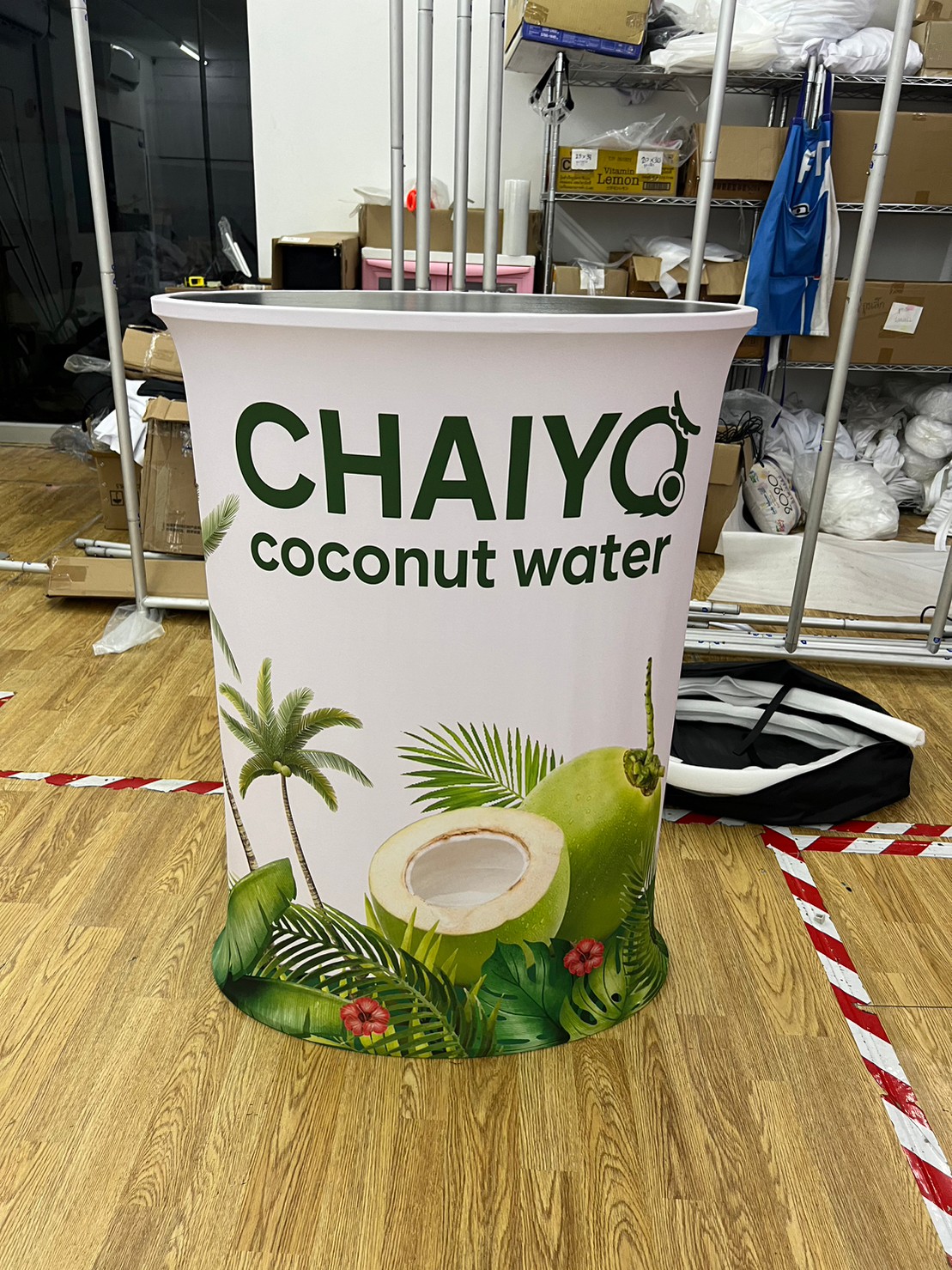 เคาน์เตอร์ผ้าออกบูธ รุ่น R08 ทรงกลม TOP วงกลม ขนาด 70 ซม. งานพิมพ์ผ้าสกรีน ถอดประกอบได้ พร้อมกระเป๋า 1 ใบ