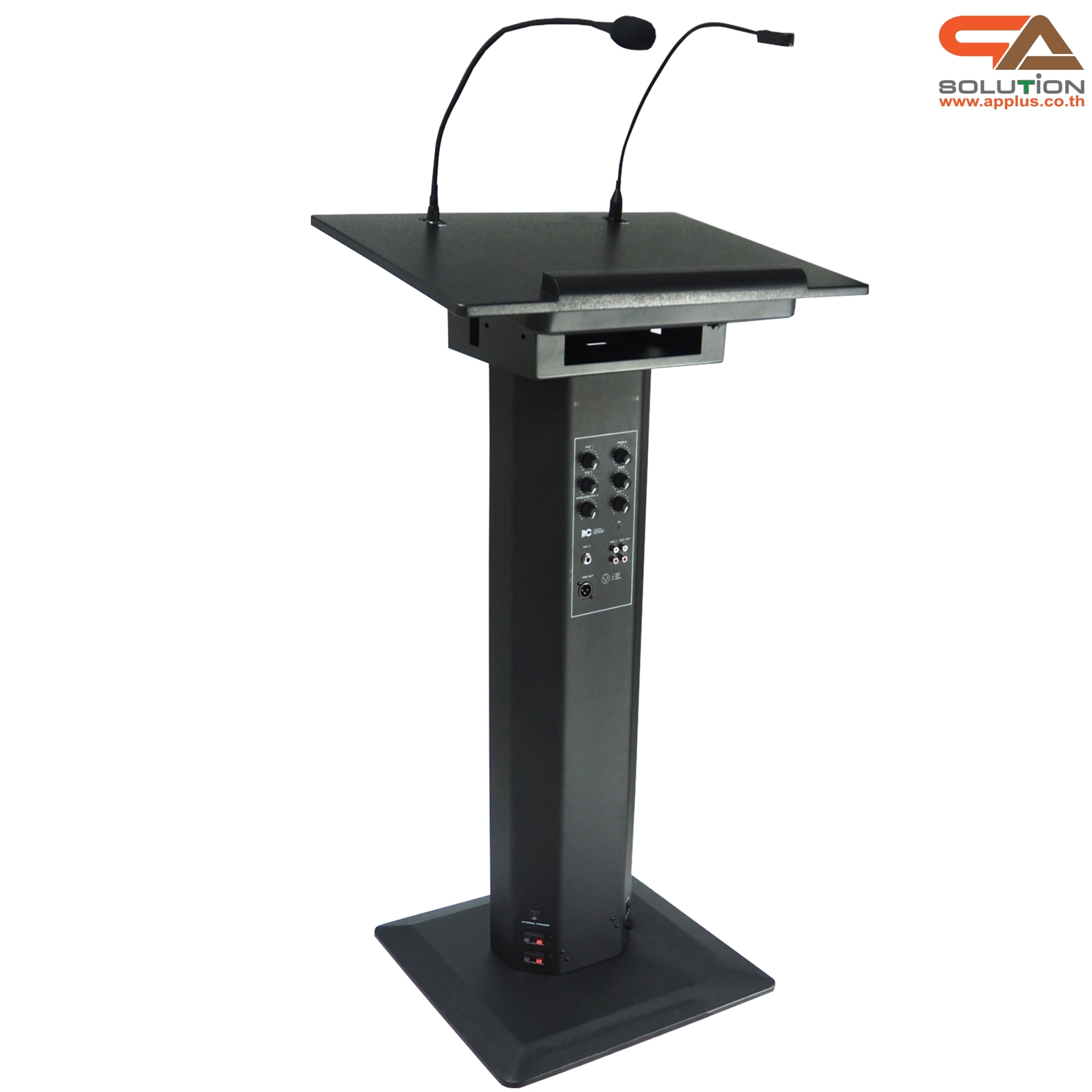 โพเดียมพร้อมไมค์ MI-01 ขนาด (W)58 X (L)46 X (H)111 cm. พร้อมไมค์ก้าน1ชุดพร้อมโคมไฟส่องสว่าง มีลำโพงในตัว