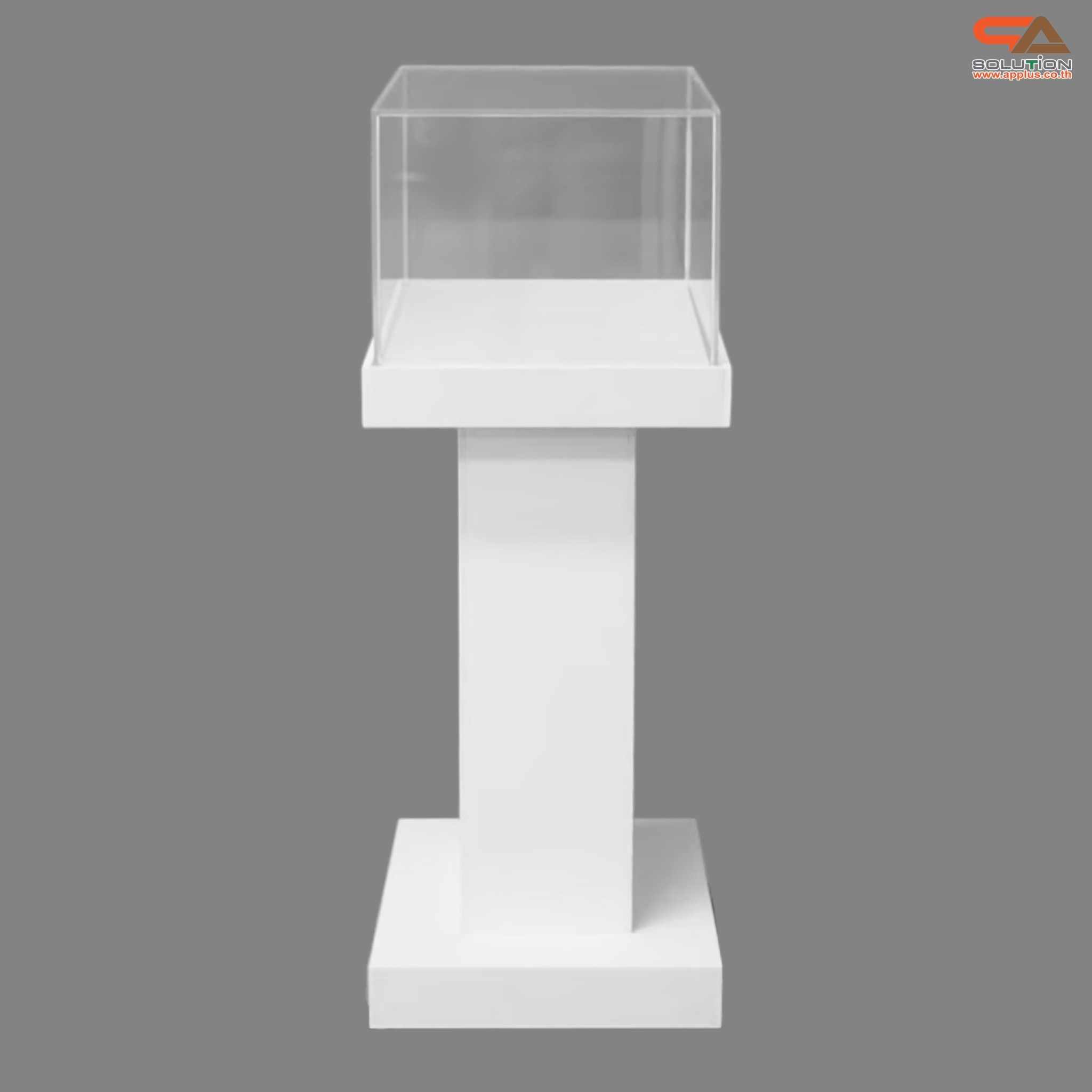 แท่นโชว์สินค้า ดีสเพลย์โชว์สินค้า สีขาว ขนาด (W)50 x (L)40 x (H)119 cm. ด้านบนครอบด้วยอะคริลิคใส4ด้าน