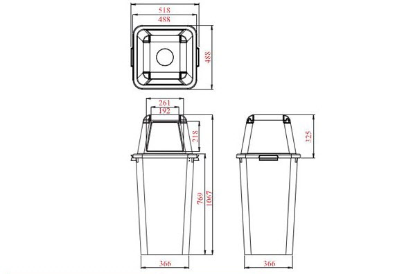 ถังขยะแยกประเภท แบบใส ฝาสี พร้อมฝาครอบทรงสูง 120 ลิตร