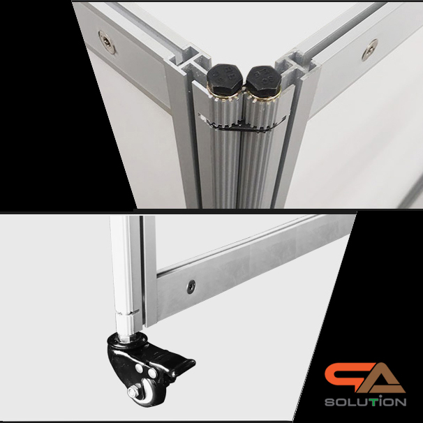 บอร์ดจัดนิทรรศการ แบบตั้งคู่ พร้อมล้อ ขนาด (W)100 x (H)200 ซม. โครงอะลูมิเนียมถอดประกอบได้ เคลื่อนย้ายสะดวก โชว์งานพิมพ์2ด้าน