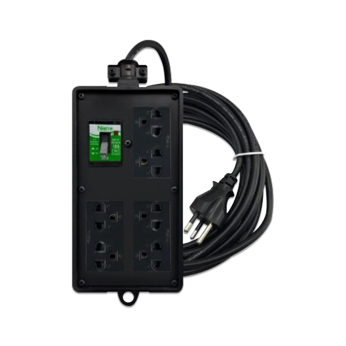 NANO บล็อคยาง 4x8" เต้ารับ 6 ช่อง + เซฟตี้เบรกเกอร์ 15A (สายยาว 20M) Black Series รุ่น RBB16SF6-48-20M (1 ชิ้น/กล่อง)
