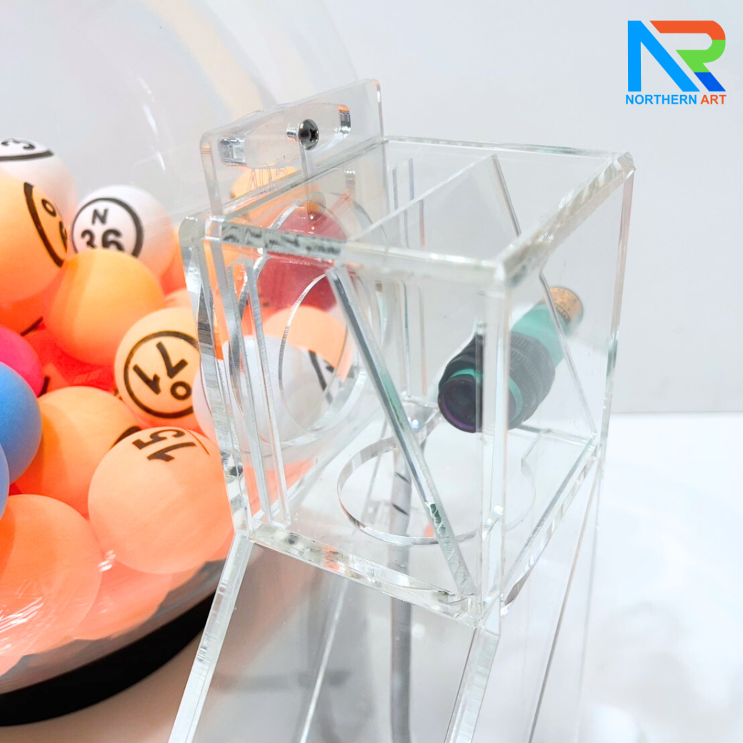 เกมส์จับฉลากไฟฟ้าทรงกลม ตั้งโต๊ะ ขนาด (W)35 X (L)30 X (H)45 cm. ตัวเกมส์หมุนเองอัตโนมัติ พร้อมระบบเซ็นเซอร์จับลูกบอล