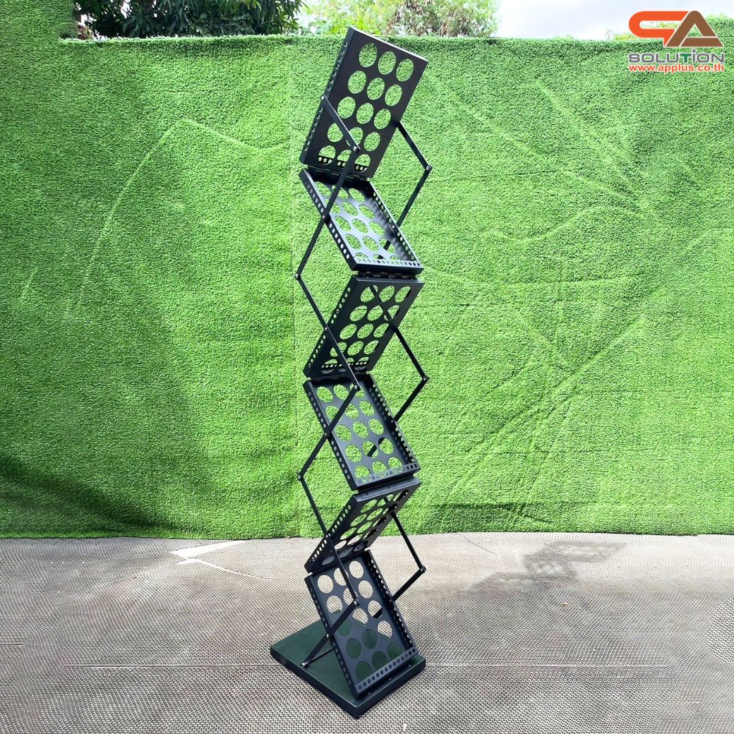 ชั้นวางโบรชัวร์เหล็ก สีดำ รุ่นพับได้ 2 ด้าน ขนาด A4 พับเก็บได้ เคลื่อนย้ายสะดวก พร้อมกระเป๋า 1 ใบ