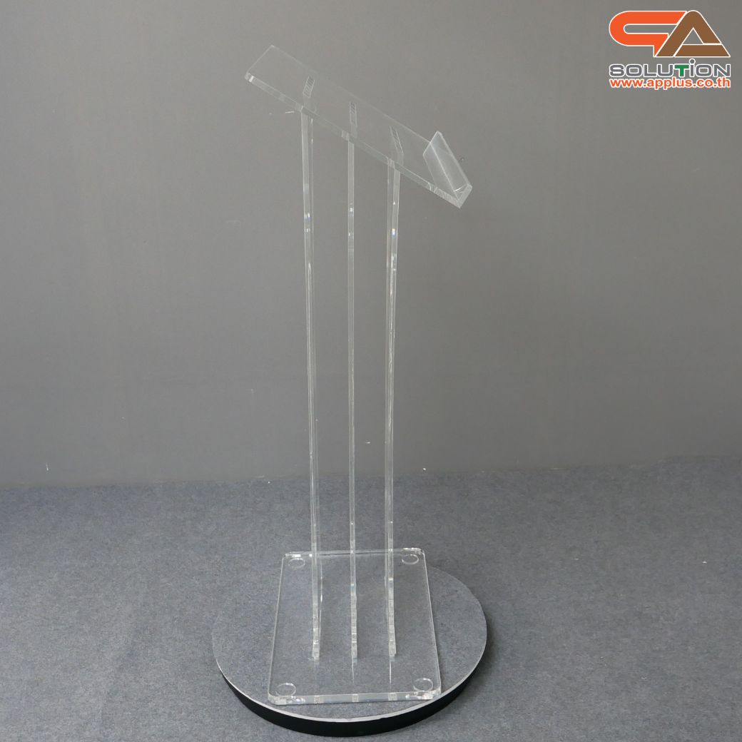 โพเดียม อะคริลิคใส AC-02 ขนาด(W)60 x (L)40 x (H)123 cm. TOP เอียงพร้อมกันตก วัสดุอะคริลิคใส หนา 10-20 มม.