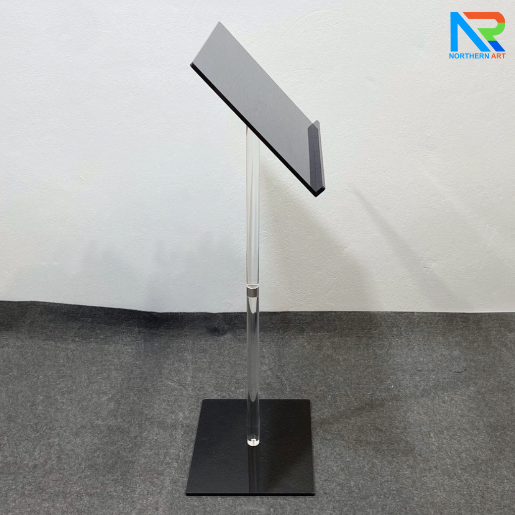 CLEARANCE SALE! เมนูสแตนด์ อะคริลิคสีดำใส TOP ปรับเอนได้ ขนาด (W)60 x (D)40 x (H)120 cm. อะคริลิคหนา 10 มม. ถอดประกอบได้