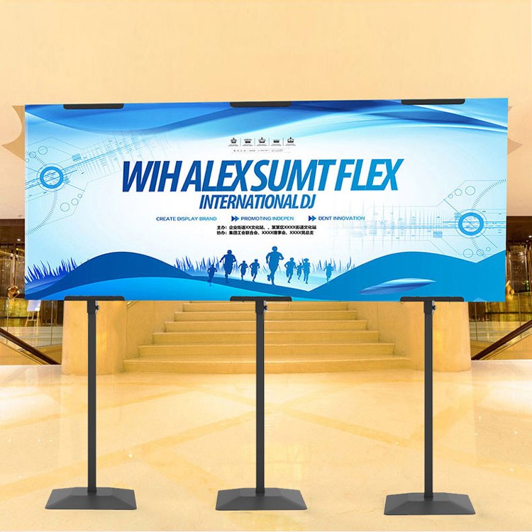 ขาตั้งโปสเตอร์เหล็ก แบบตรง ฐานพลาสติก-ขึ้นรูป เสริมแผ่นยางถ่วงน้ำหนัก โชว์งานพิมพ์ 2 ด้าน ปรับระดับได้ ถอดประกอบเคลื่อนย้ายสะดวก