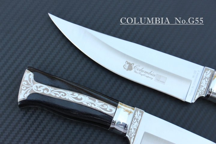 มีดใบตาย COLUMBIA รุ่น G55 ด้ามจับ ลายคลาสสิค ไม้เนื้อดำอย่างดี พร้อมซองไนลอน