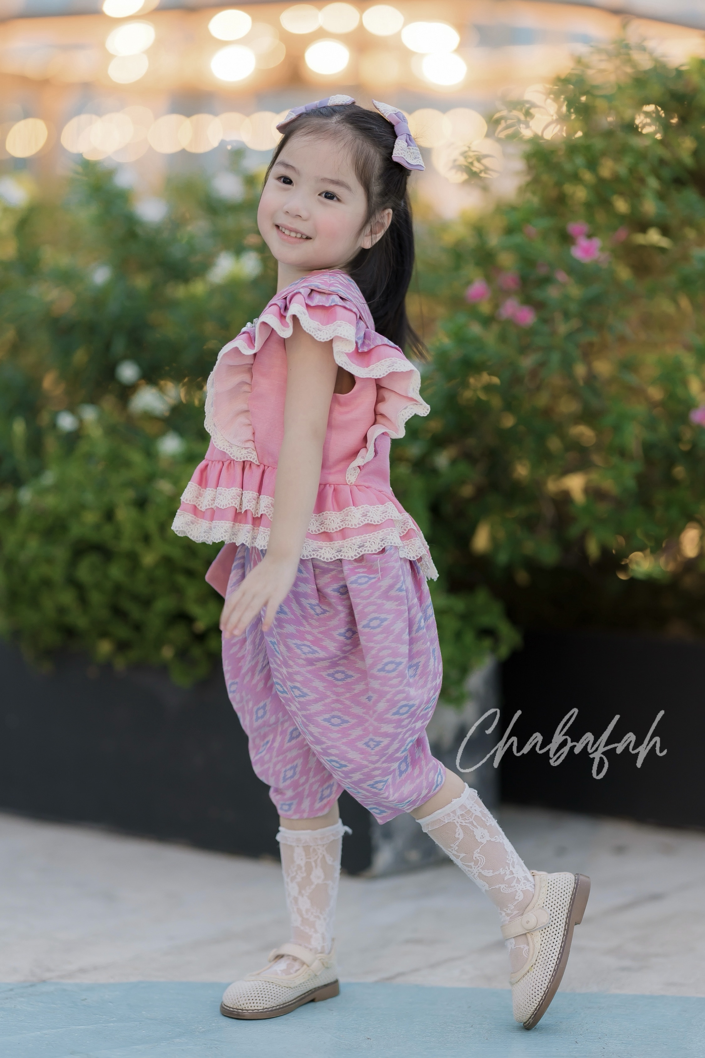 (เซต 4 ชิ้น) ชุดไทยแบรนด์ Chabafah รุ่น "ศิรินภา" สีชมพูหวาน