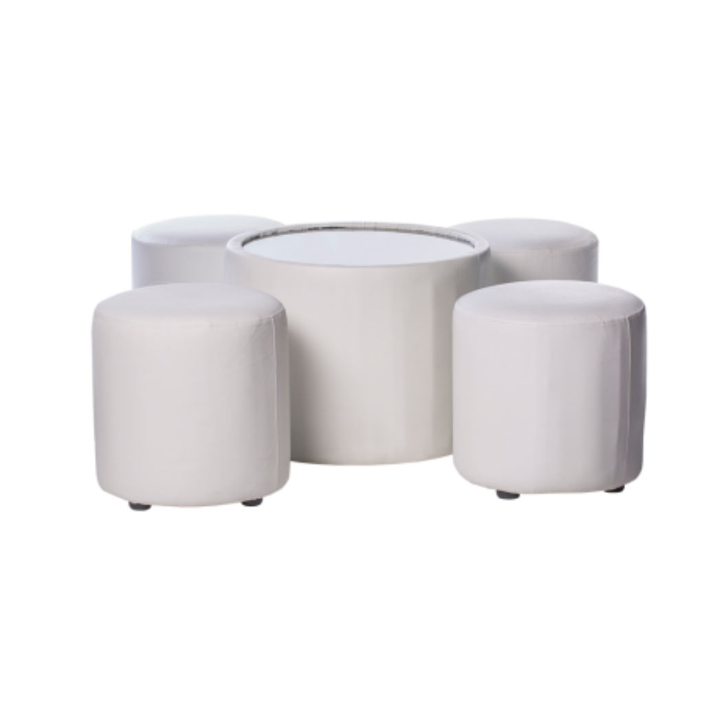 เช่าชุดโต๊ะทรงกลม หุ้มหนังทั้งตัว TOP กระจก พร้อมเก้าอี้ 4 ตัว (เก้าอี้มีหลายแบบให้เลือก)