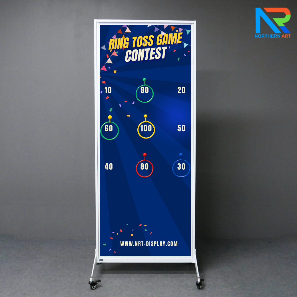 เกมส์โยนห่วงแม่เหล็กตั้งพื้น ขนาด (W)71 x (D)51 x (H)183 cm. ขอคล้องห่วงแม่เหล็ก 9 อันและห่วงโยนคละสี 12 อัน