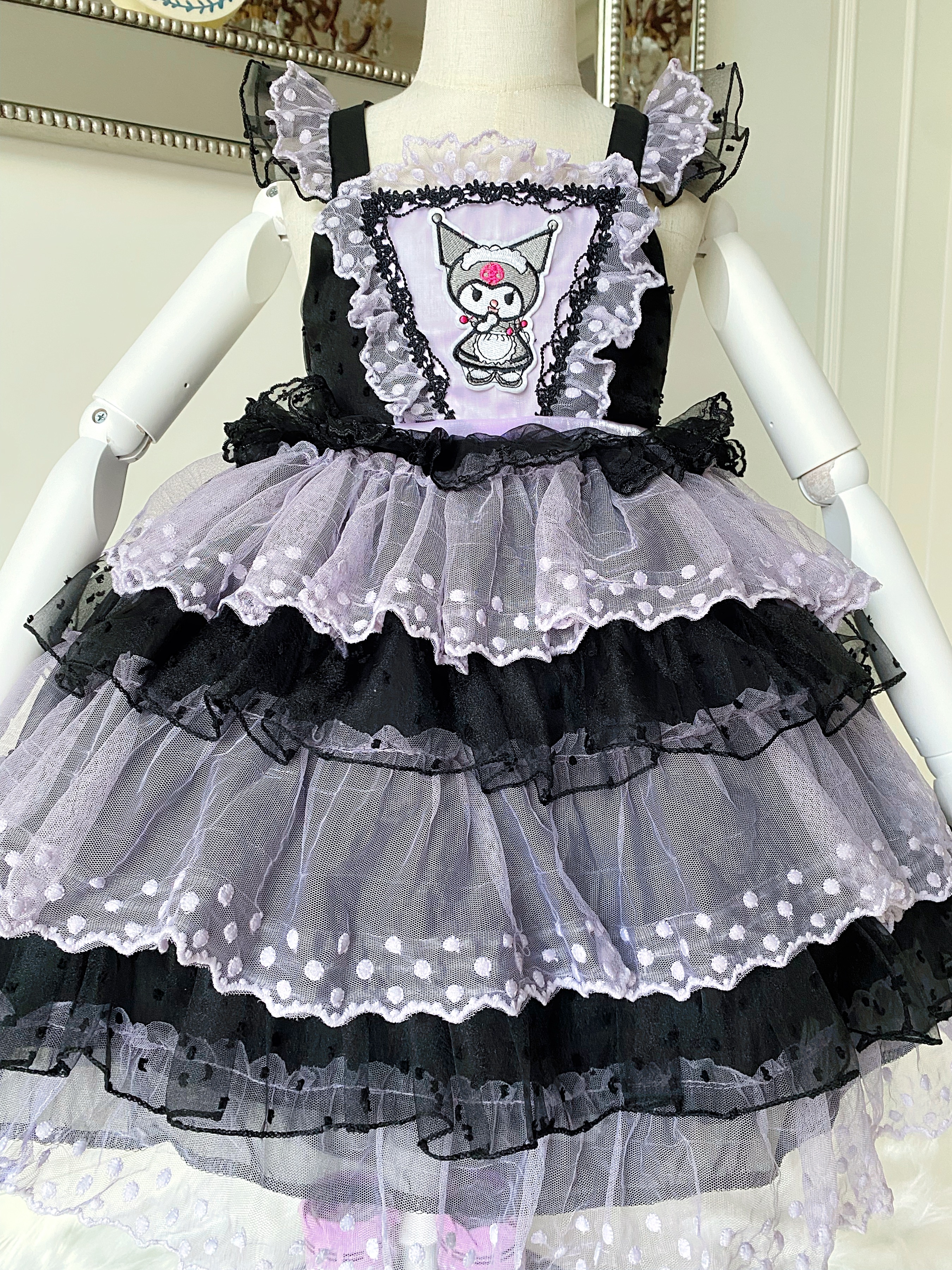 (HW) (เซต 3 ชิ้น) ชุดคอสเพลย์งานไฮพรีเมี่ยม คุโรมิ Kuromi ครบเซต (ชุด+ที่คาดผม+ถุงเท้า)