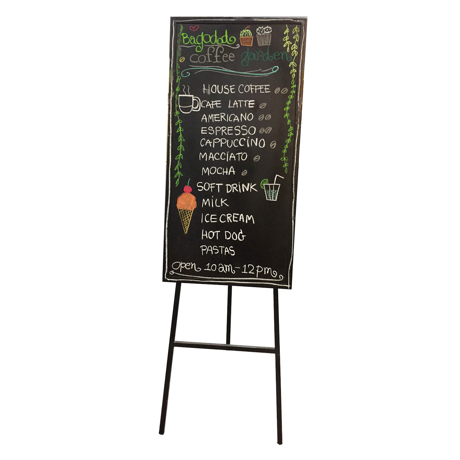เมนูบอร์ด ทำจากเหล็ก เมนูกระดานดำเขียนเมนู สี่เหลี่ยมผืนผ้า + ขาตั้งสูง 41.5 x 82.5 x 135 cm.