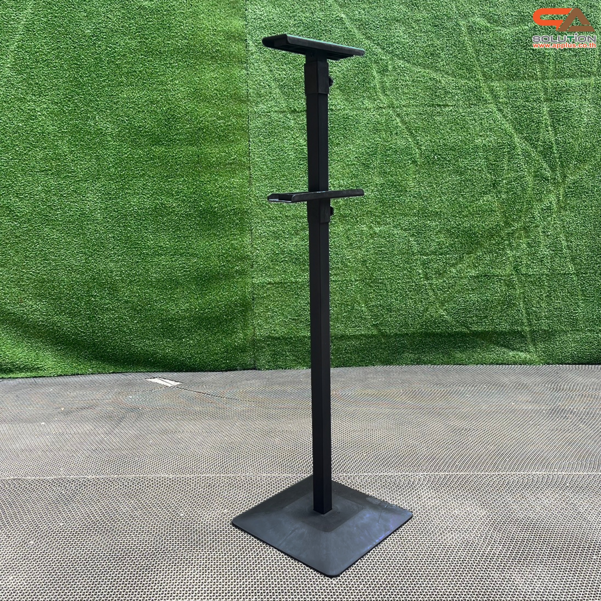 ขาตั้งโปสเตอร์เหล็ก แบบตรง ฐานพลาสติก-ขึ้นรูป เสริมแผ่นยางถ่วงน้ำหนัก โชว์งานพิมพ์ 2 ด้าน ปรับระดับได้ ถอดประกอบเคลื่อนย้ายสะดวก