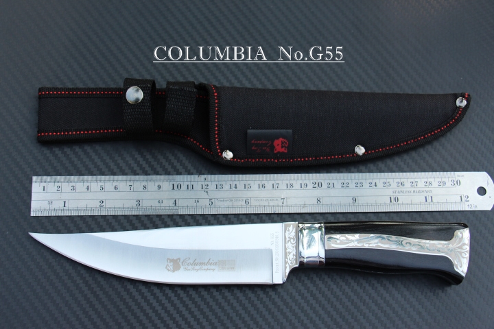 มีดใบตาย COLUMBIA รุ่น G55 ด้ามจับ ลายคลาสสิค ไม้เนื้อดำอย่างดี พร้อมซองไนลอน