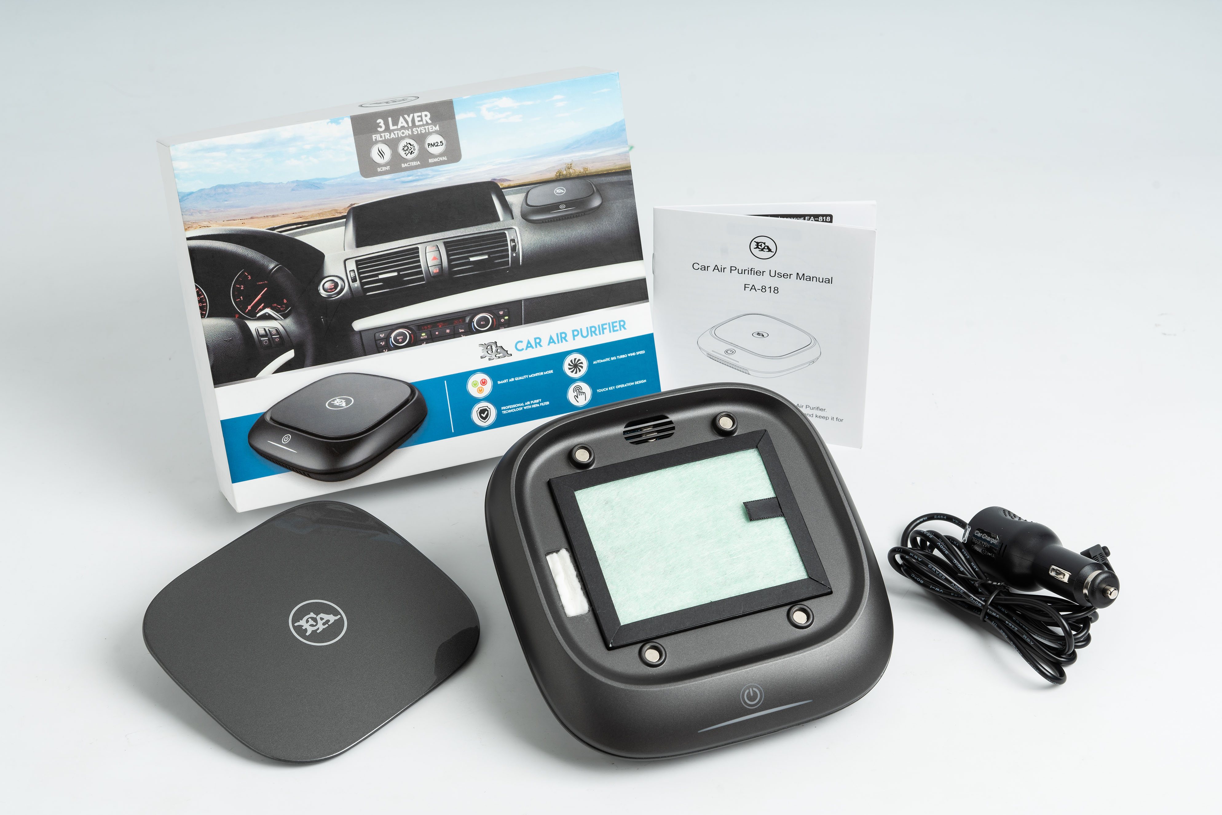 FA เครื่องฟอกอากาศในรถยนต์เอฟ เอ FA CAR AIR PURIFIER เทาเข้ม