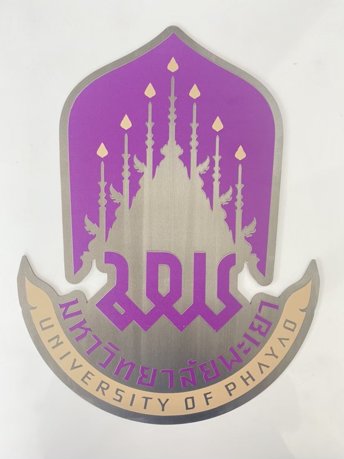 โลโก้โพเดียม โลโก้กัดกรด โลโก้หน่วยงาน ขนาด 20-25 ซม. กัดกรดสแตนเลสหนา 0.8 mm. สั่งผลิตตามแบบ