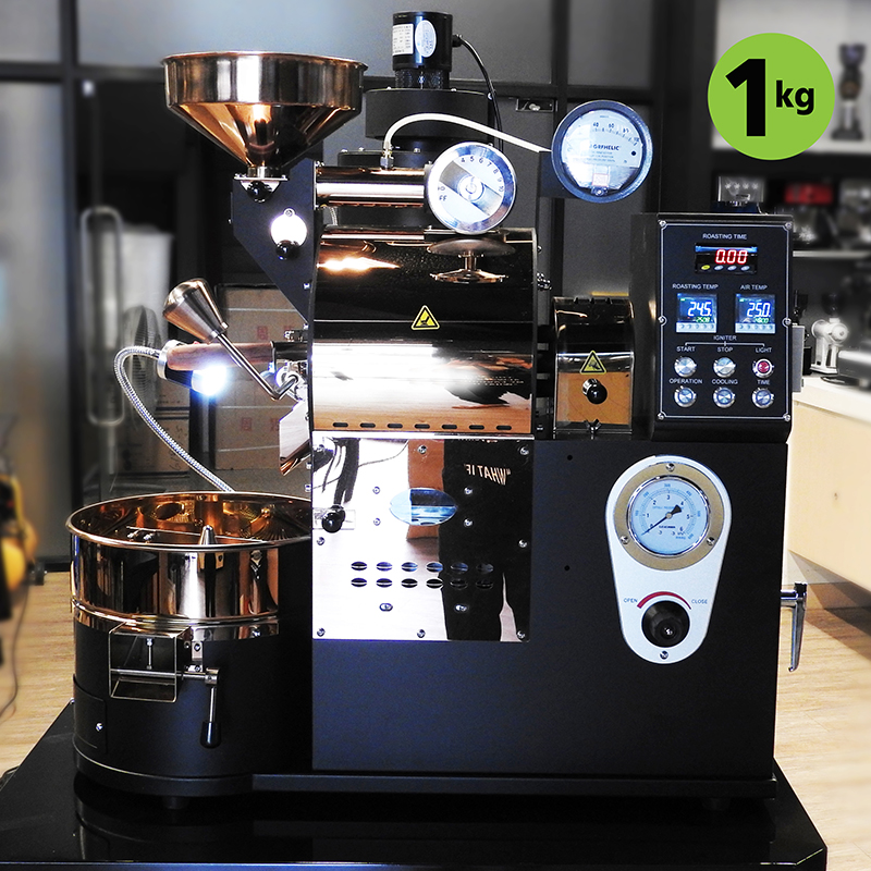 เครื่องคั่วกาแฟ 1 กิโลกรัม แก๊ส มีระบบเชื่อมต่อคอมพิวเตอร์เพื่อควบคุมการคั่ว