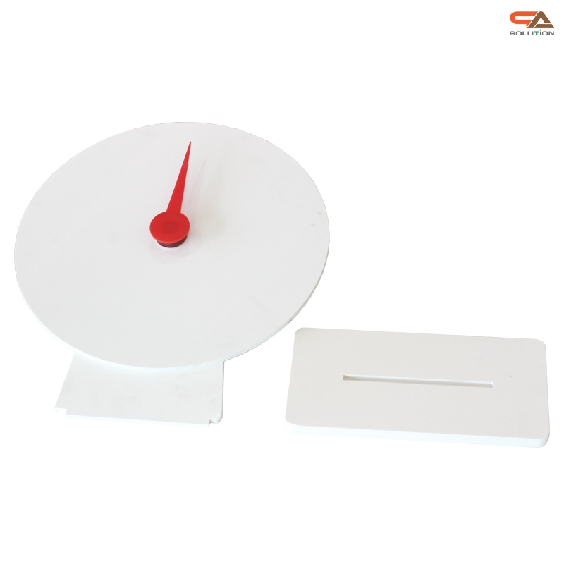 เกมส์วงล้อตั้งโต๊ะ ขนาดวงล้อ 50 ซม. สูง 61.5 ซม. วัสดุพลาสวูดสีขาว หนา 8-15 มม. ถอดประกอบได้