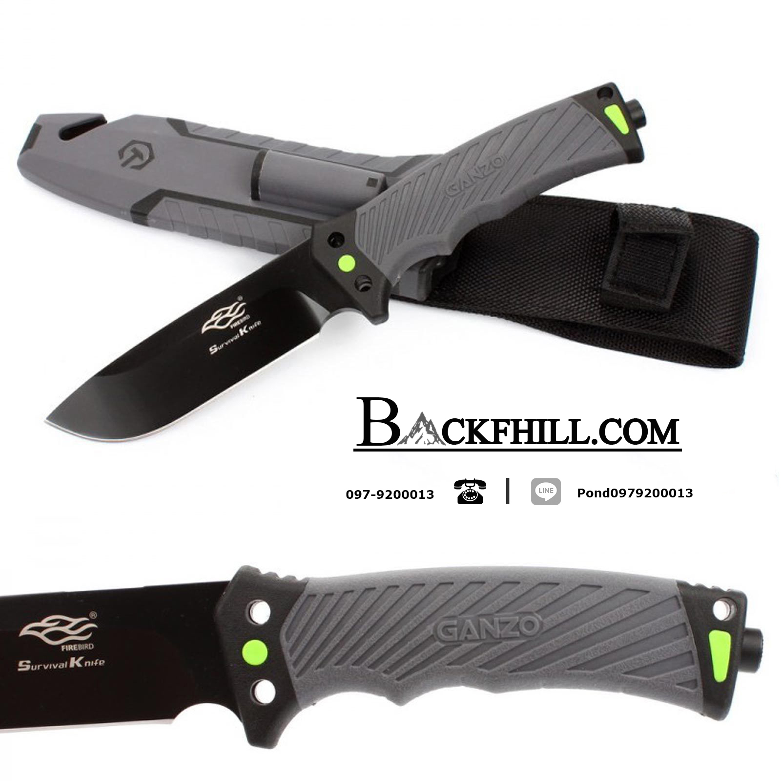 มีดใบตายเดินป่า Ganzo กานโซ่ รุ่น G-803 GY สีดำ-เทา ของแท้ 100%