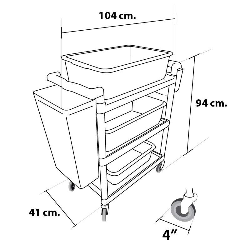 รถเข็นเก็บจาน โครงพลาสติก (ใช้ทำความสะอาดโต๊ะอาหาร) 1403-002