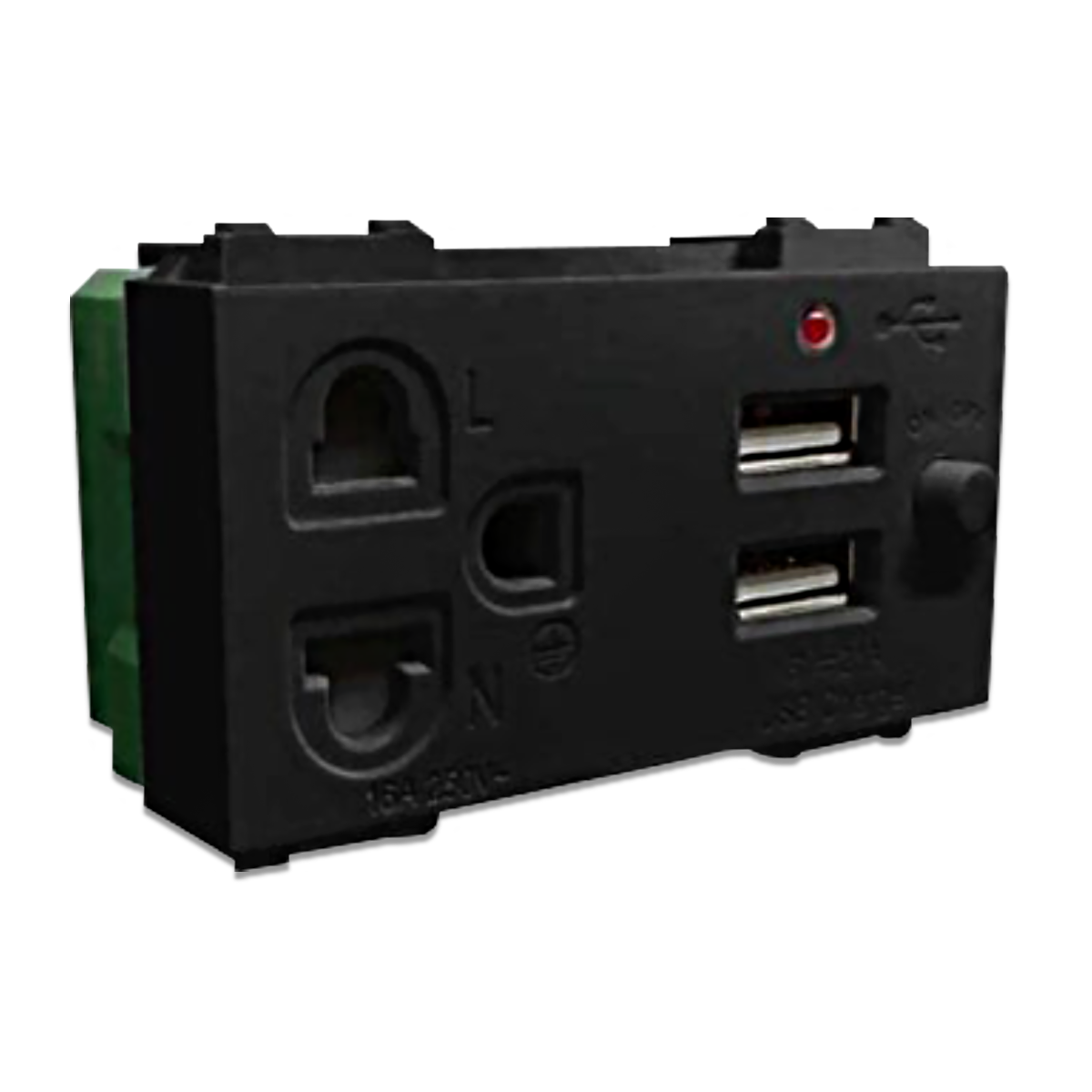 NANO เต้ารับเดี่ยวมีกราวน์+ม่านนิรภัย+USB 2.1A 5V ขนาด 2 ช่อง Classic series รุ่น NN-P603U