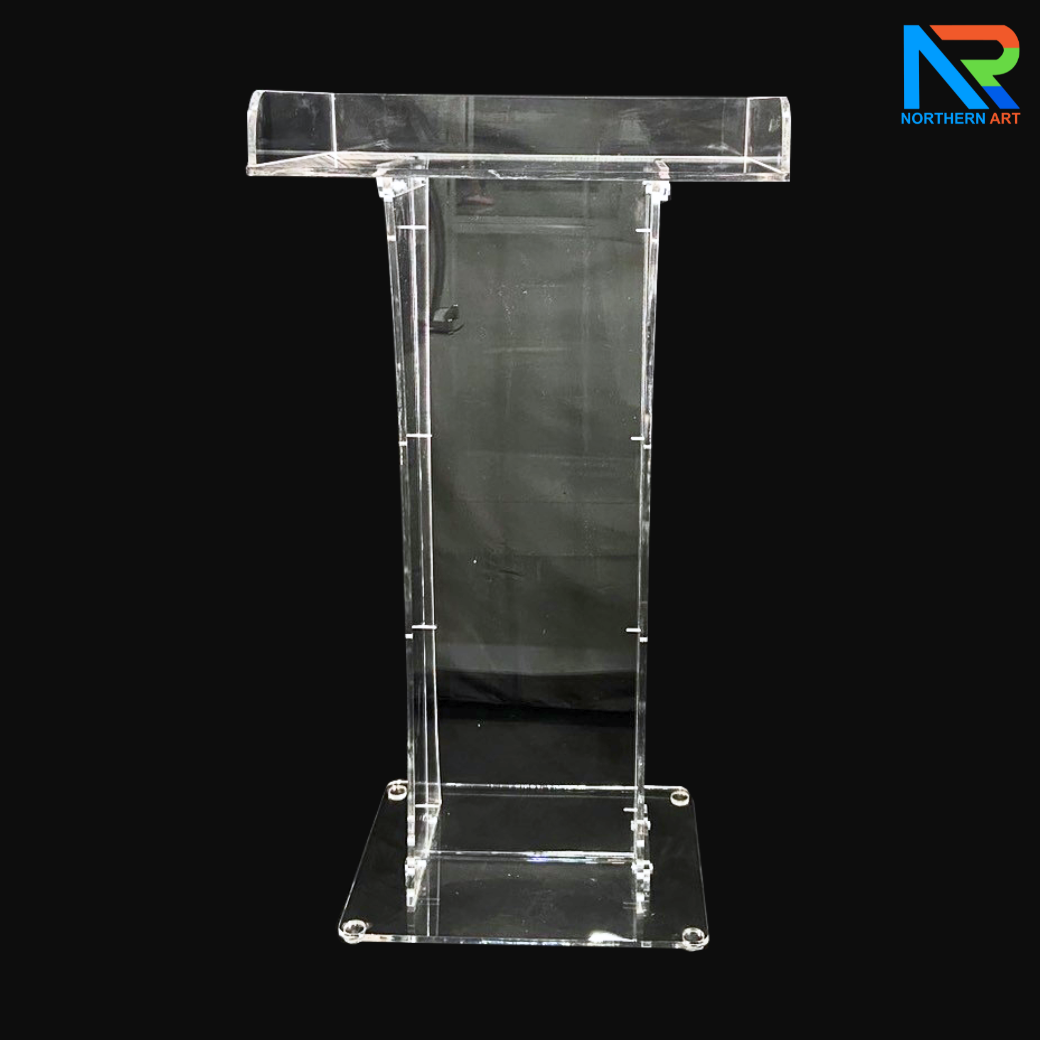 โพเดียม อะคริลิคใส ขนาด(W)60 x (L)42 x (H)109 cm. TOP ตรงพร้อมกันตก 3 ด้าน วัสดุอะคริลิคใส หนา 9.5 มม.