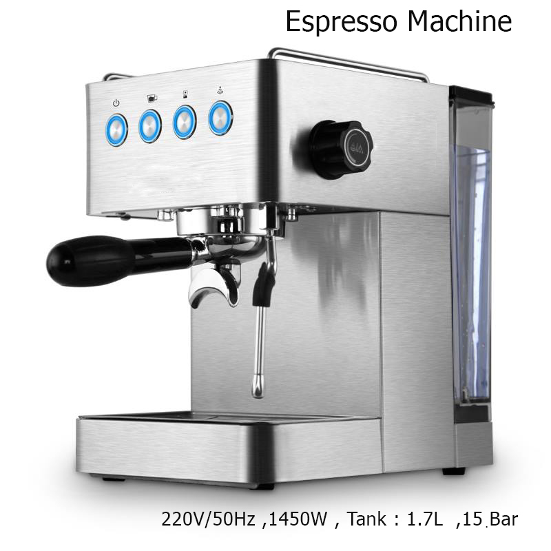 เครื่องชงกาแฟเอสเปรสโซ่ 15บาร์ 1450W.ขนาดเล็ก 1 หัว ปั้มอิตาลี มีสตรีมฟองนม