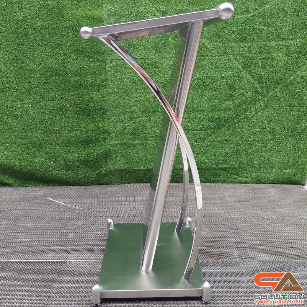 โพเดียมสแตนเลส แฮร์ไลน์ ST-01 ขนาด TOP (W)57 x (L)49 สูง (H)116 ซม. ตกแต่งสแตนเลสโค้งด้านข้าง เกรด304 แข็งแรงทนทาน