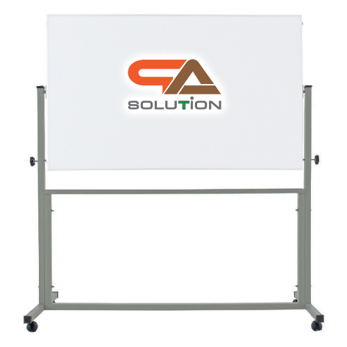 กระดานไวท์บอร์ด ตั้งพื้น 2 ด้าน ขนาดเฟรม (W)150 X (H)120 cm.พร้อมล้อและเบรค หมุนบอร์ดได้