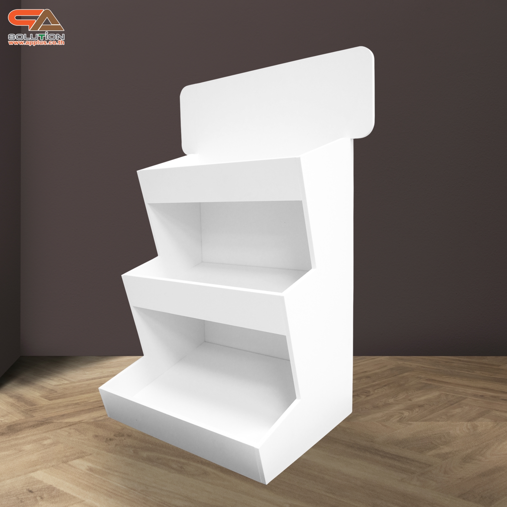 ชั้นวางสินค้าตั้งโต๊ะ TB12 พร้อมชั้นวาง 3 ชั้น ขนาด(W)35 x (D)30 x (H)65 ซม. วัสดุพลาสวูดหนา 8 มม.พร้อมงานพิมพ์