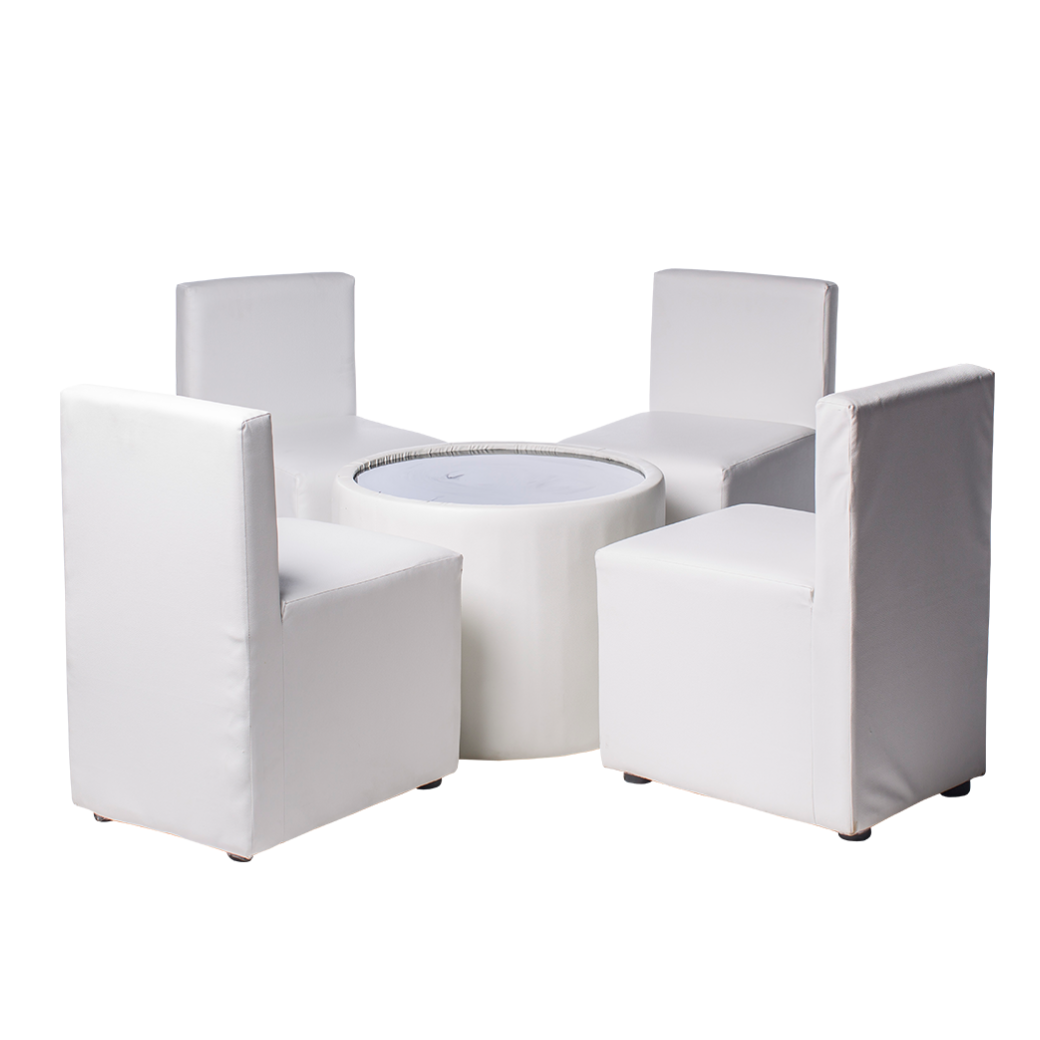 เช่าชุดโต๊ะทรงกลม หุ้มหนังทั้งตัว TOP กระจก พร้อมเก้าอี้ 4 ตัว (เก้าอี้มีหลายแบบให้เลือก)