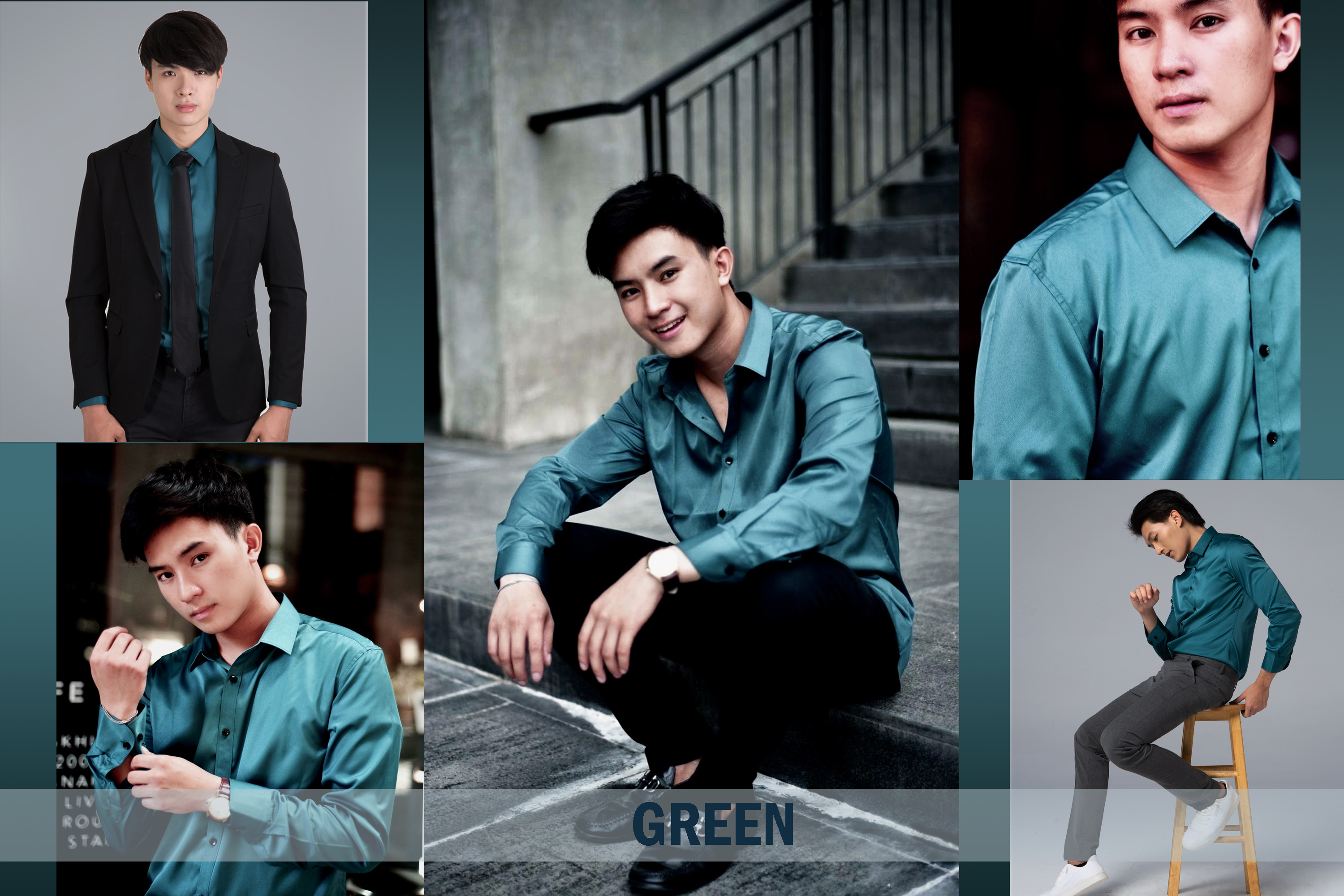 เสื้อเชิ้ตชาย สีมิ้นท์ สีฟ้าพาสเทล สีเขียว สีน้ำเงิน รุ่น Ease&End (เนื้อผ้าโพลีเอสเตอร์)