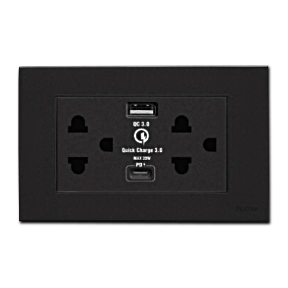 NANO ชุดเต้ารับคู่มีกราวน์ และม่านนิรภัย+USB Type A+Type C Urban series สีดำ รุ่น CP-66U-B
