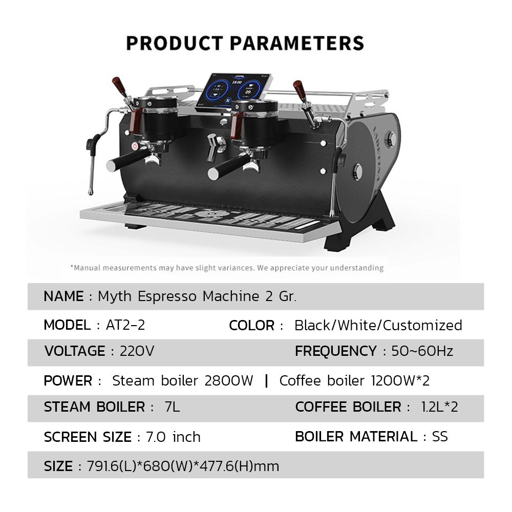 LADETINA MYTH AT2-2 | Dual Group Espresso Machine with Pre-Infusion | Dual Boiler | Touchscreen Control