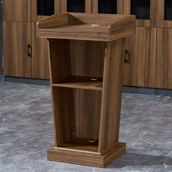 เช่าโพเดียมไม้ ลายไม้สีสัก ขนาด TOP (W)60 x (D)50 cm. สูง 109 cm. พร้อมชั้นวางของ