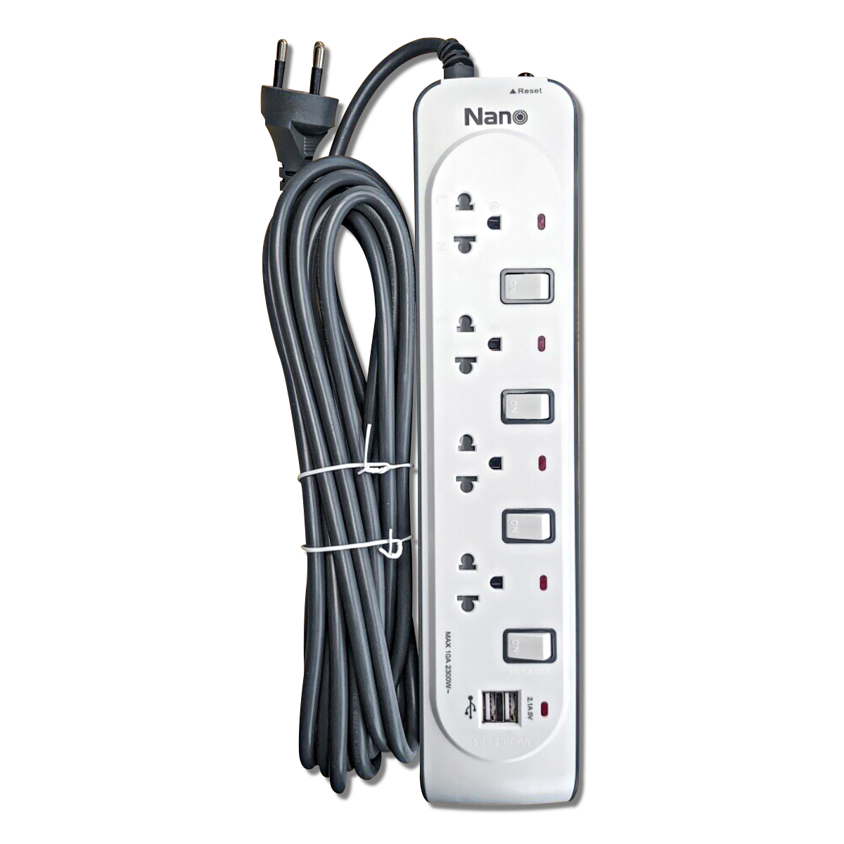 NANO ปลั๊กพ่วงป้องกันไฟกระชาก Surge Pro USB 2 ช่อง+เต้ารับ 4 ช่อง