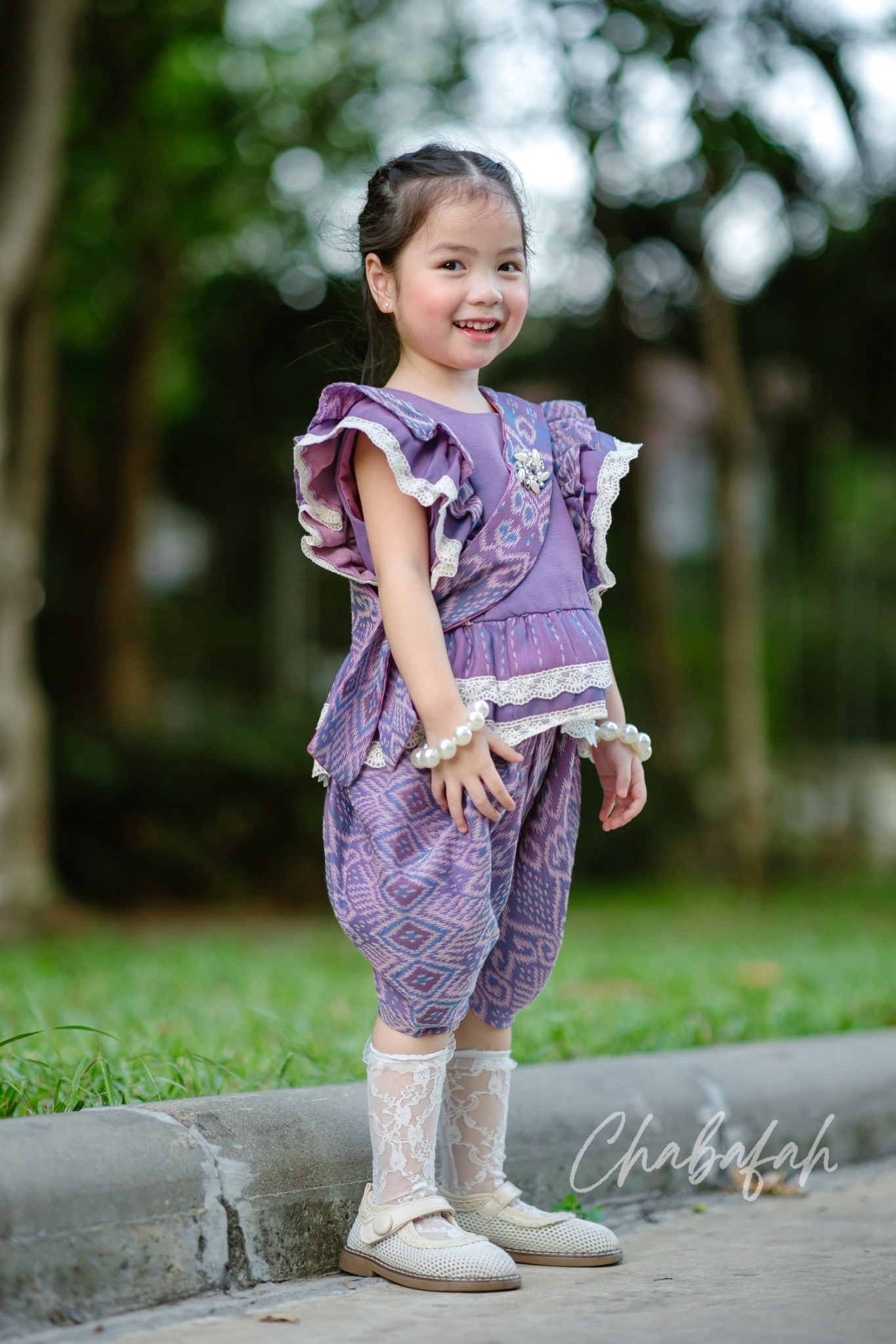 (เซต 4 ชิ้น) ชุดไทยแบรนด์ Chabafah รุ่น ศิรินภา สีม่วง