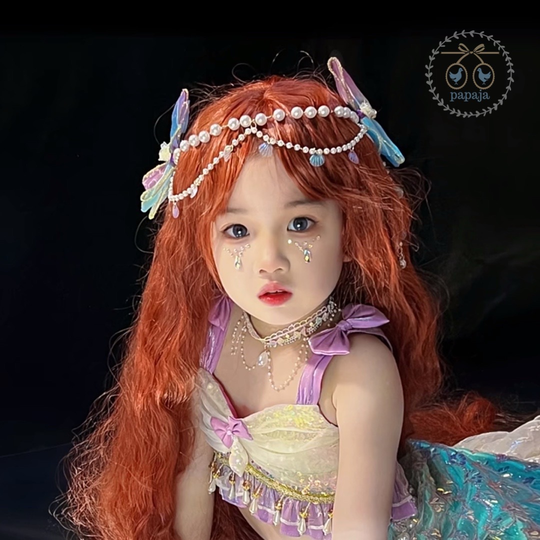 (No.184) กิ๊บติดผมธีมเจ้าหญิงแอเรียล เจ้าหญิงเงือก ประดับสร้อยไข่มุกและโบว์สวยมากๆ