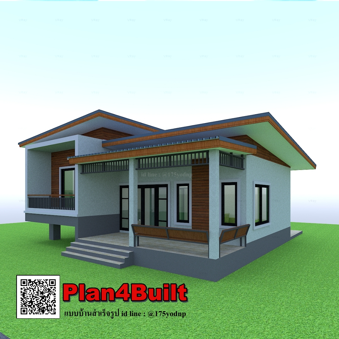 แบบบ้านสไตล์โมเดิร์นชั้นเดียว 2ห้องนอน 1 ห้องน้ำ