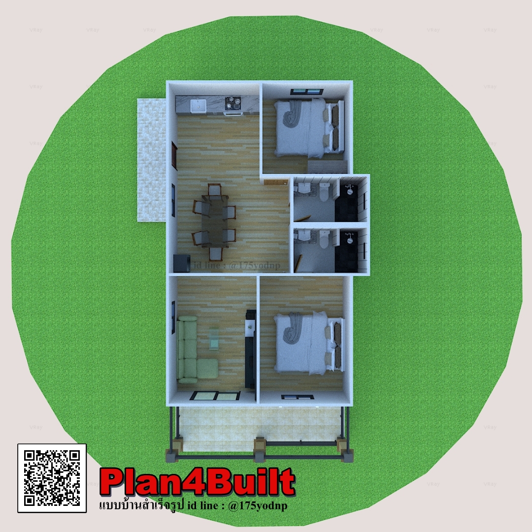 แบบบ้านโมเดิร์นชั้นเดียว ขนาด2ห้องนอน 2ห้องน้ำ