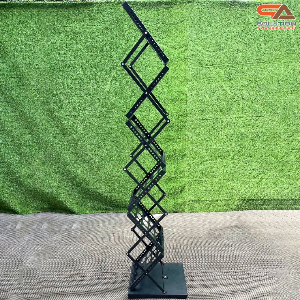 ชั้นวางโบรชัวร์เหล็ก สีดำ รุ่นพับได้ 2 ด้าน ขนาด A4 พับเก็บได้ เคลื่อนย้ายสะดวก พร้อมกระเป๋า 1 ใบ