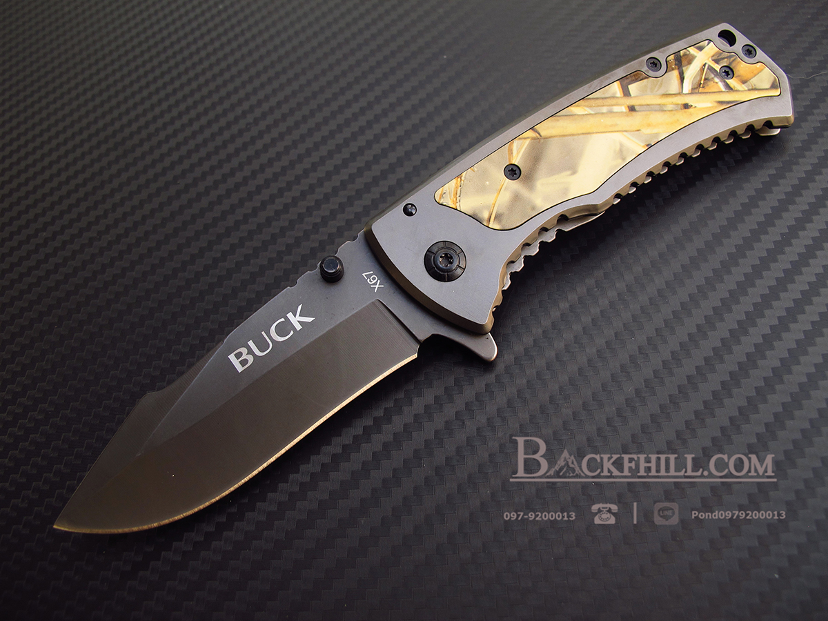มีดพับ BUCK รุ่น X67 ด้ามจับลายไม้แห้ง OME สำเนา