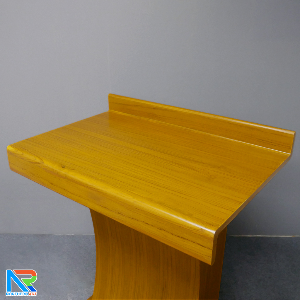 โพเดียมไม้ ยืนคู่ TOP ตรง สีสัก ขนาด (W)90 x (L)55 x (H)112 cm.