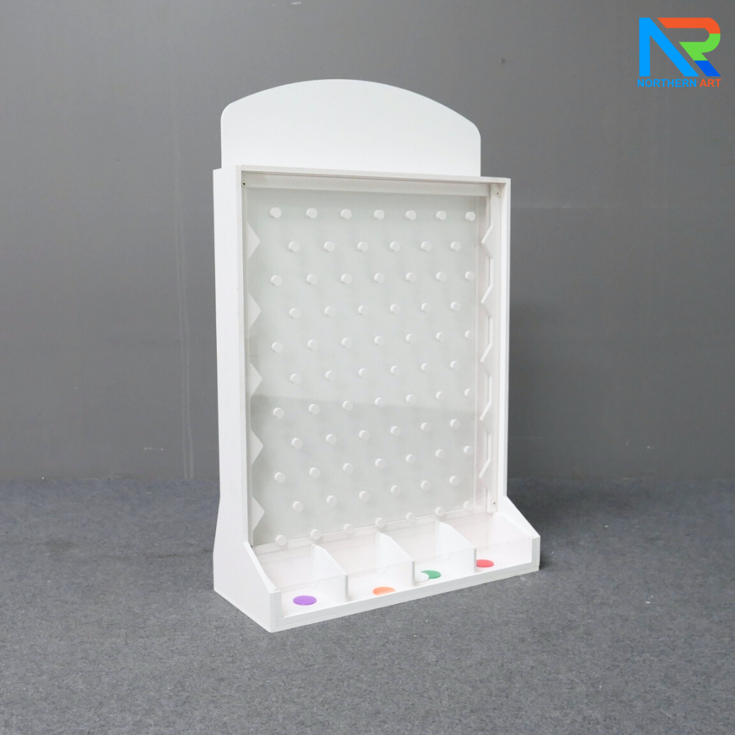 เช่าเกมส์หย่อนเหรียญตั้งโต๊ะ ขนาด (W)50 X (D)20 X (H)80 cm. วัสดุพลาสวูดหนา 8 มม. พร้อมเหรียญพลาสติกคละสี 10 เหรียญ