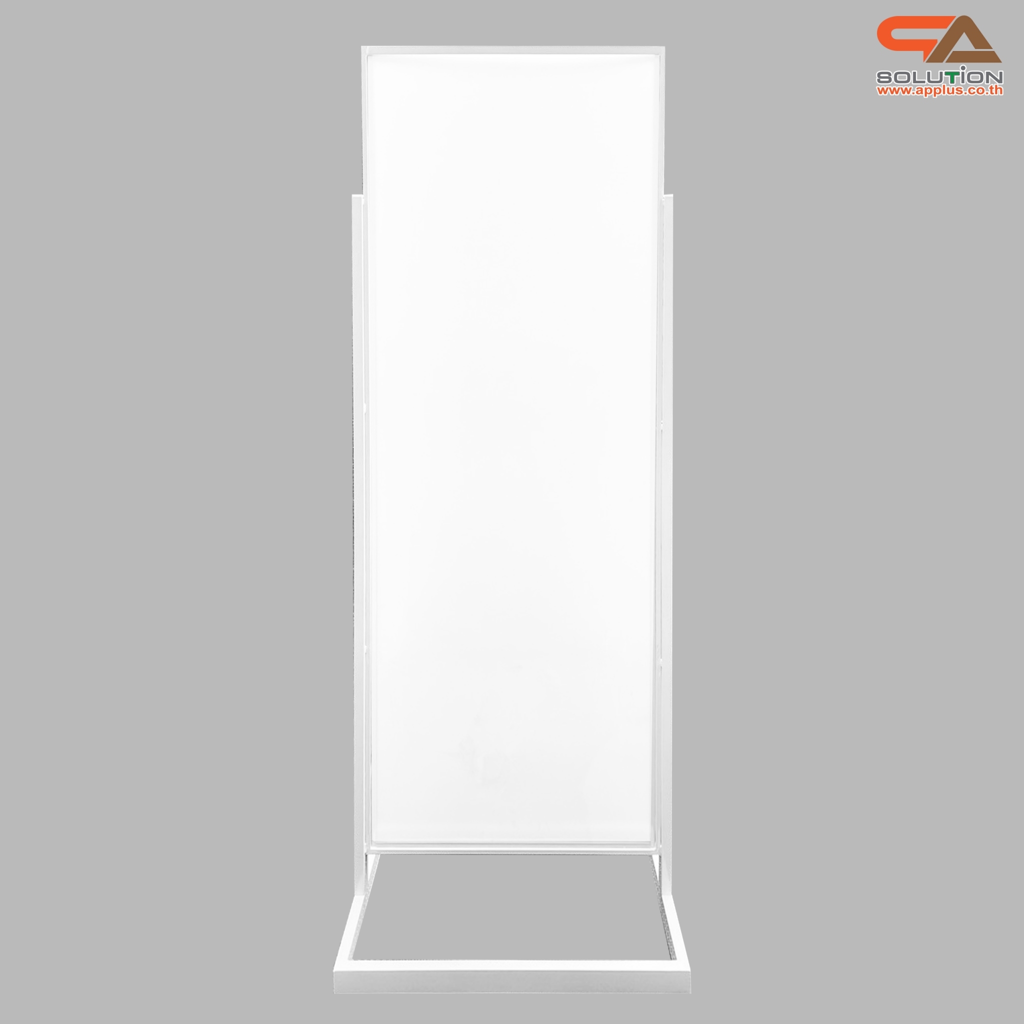 ป้ายตั้งพื้นเหล็ก รุ่นกรอบเดี่ยว สีขาว ขนาด (W)62 × (H)156 cm. สอดงานด้านบน โชว์ภาพ2ด้าน ถอดประกอบได้