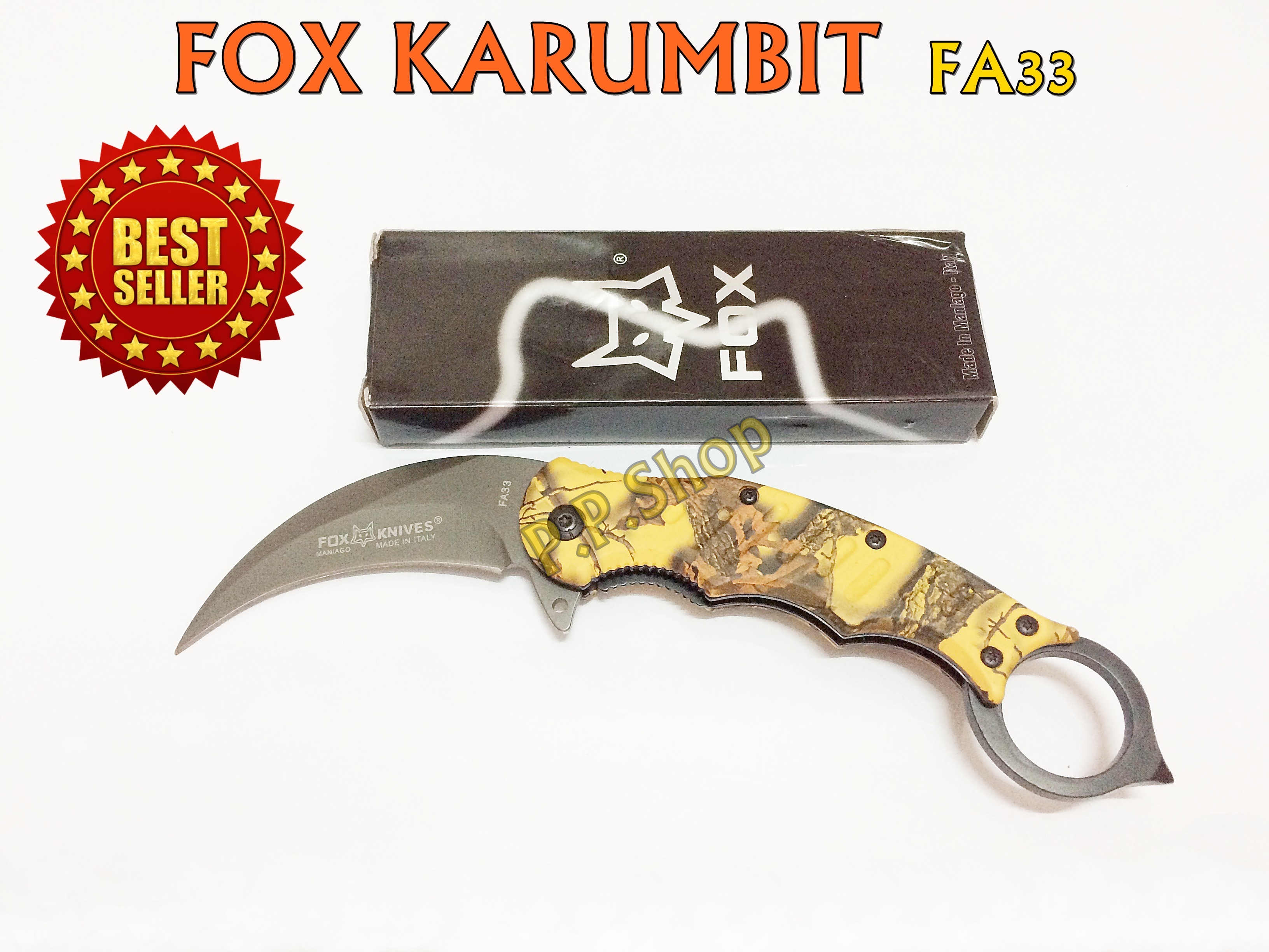 FOX FA33 KARUMBIT มีดพับคารัมบิท ใบสแตนเลส ขนาดใบยาวรวามด้าม 20 เซนติเมตร ท้ายมีดมีที่ทุบกระจก