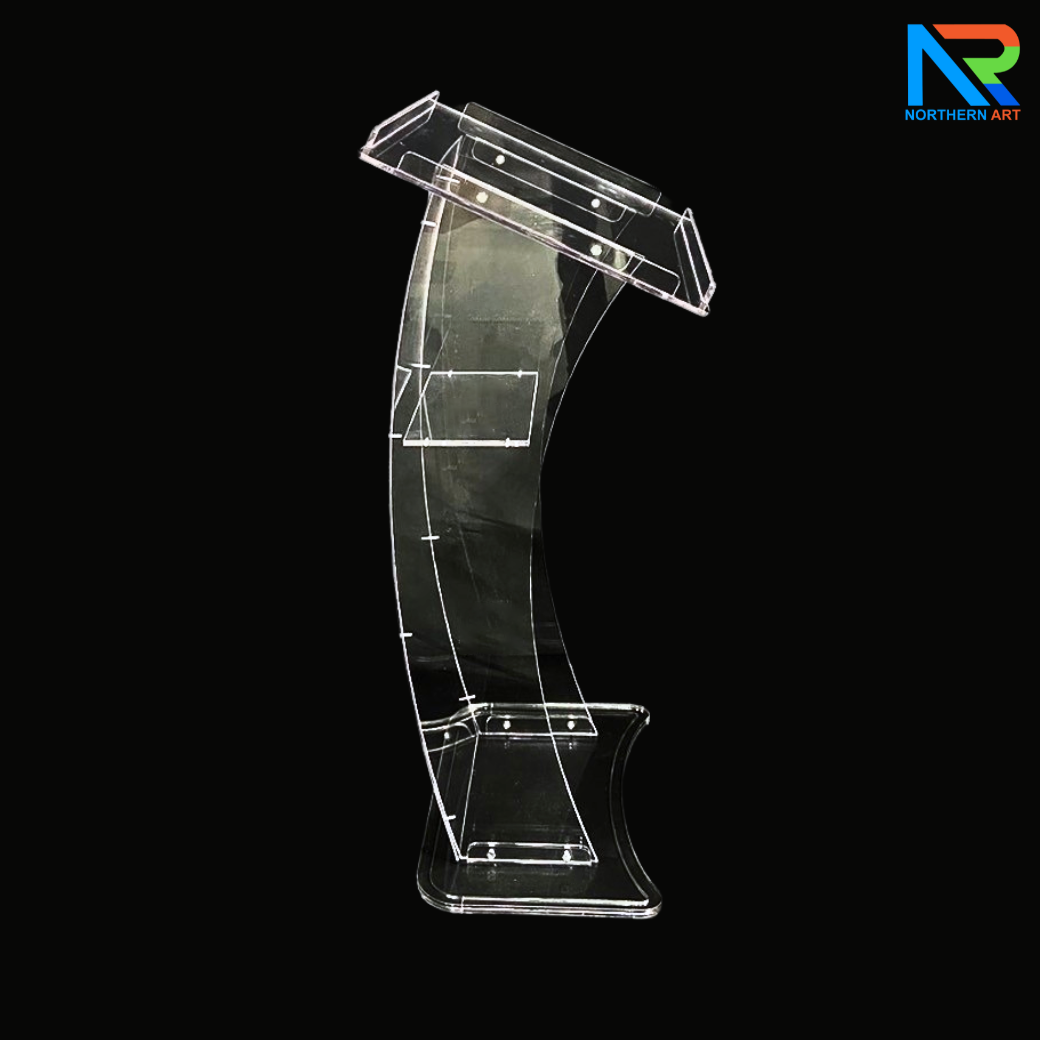 โพเดียม อะคริลิคใส ขนาด(W)60 x (L)45 x (H)108 cm. TOP เอียงพร้อมกันตก 4 ด้าน วัสดุอะคริลิคใส หนา 10 มม.