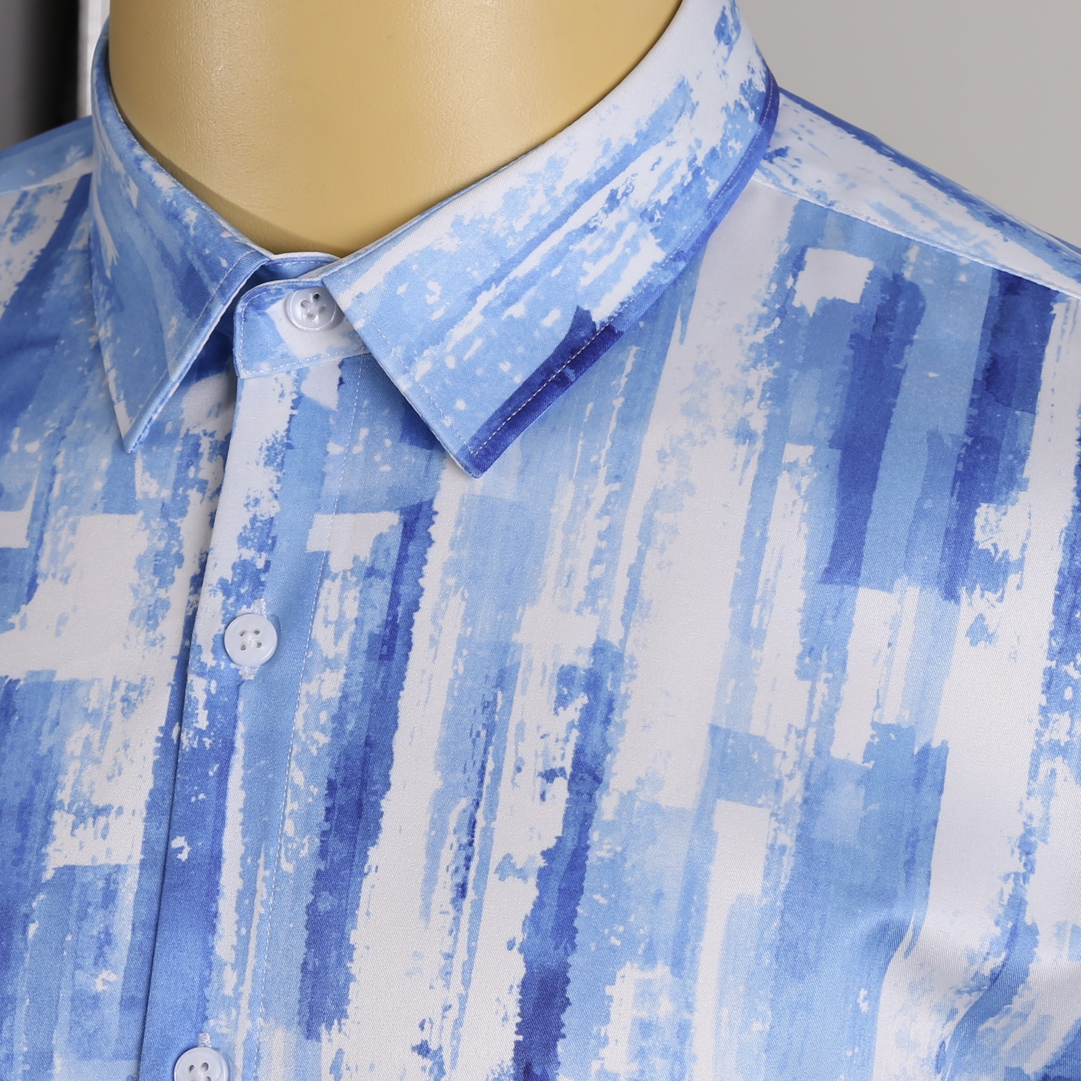 Blue White Painting Patterned Shirt
