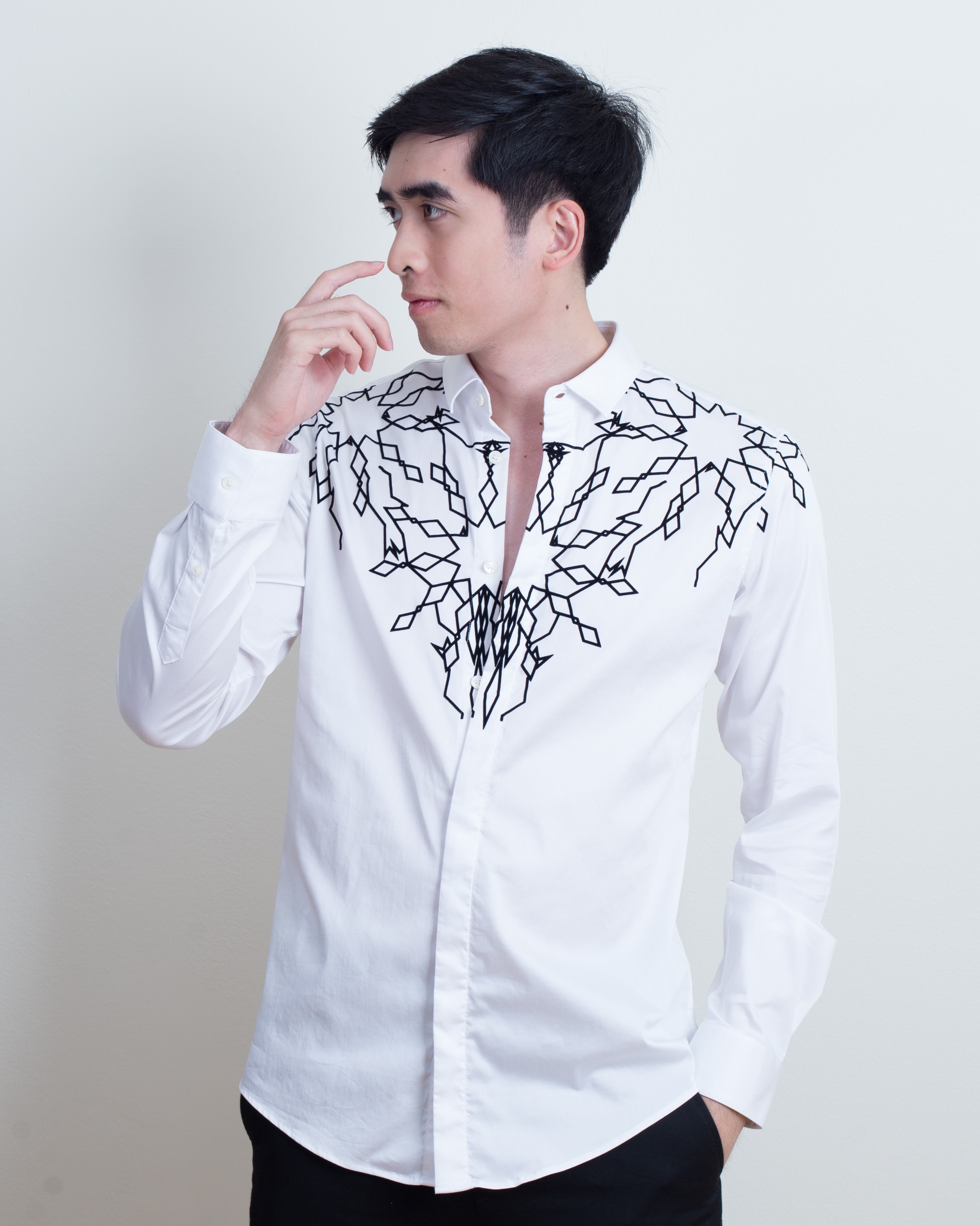 White Line Patterned Shirt